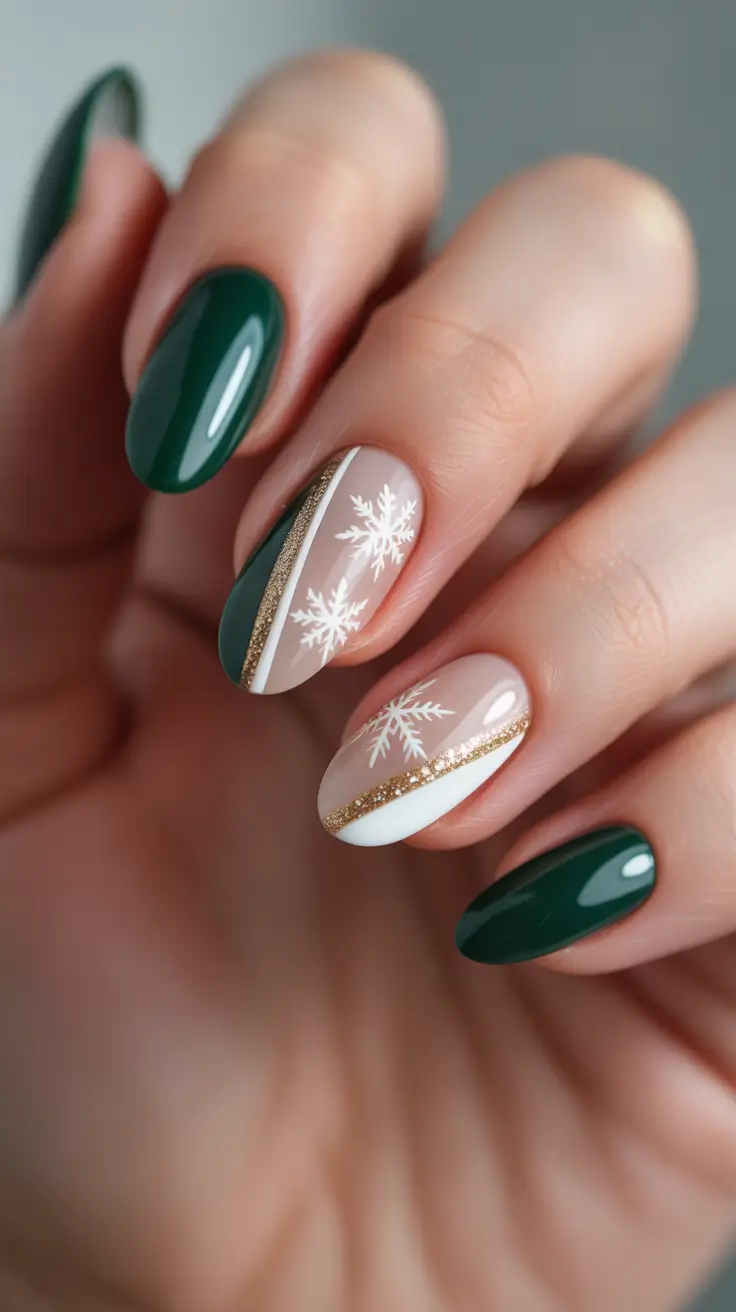 winter-nails-acrylic-design-and-color-2025-2026-Evergreen-Elegance-Gold-Accents
