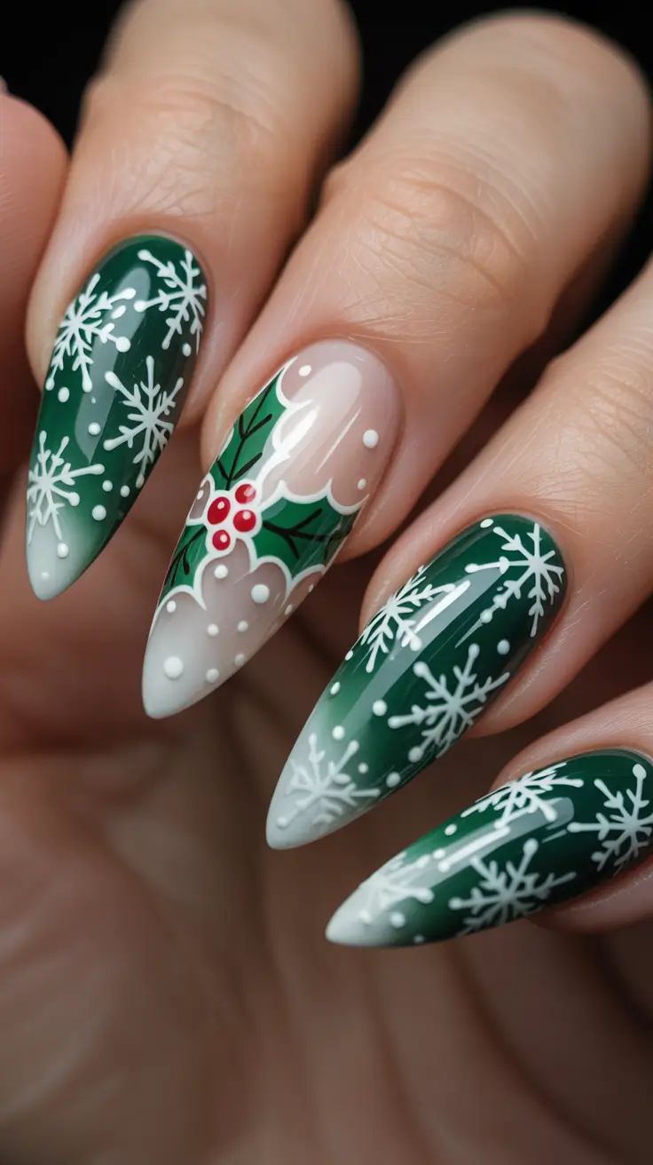 winter-nails-acrylic-design-and-color-2025-2026-Classic-Holly-Snow-French