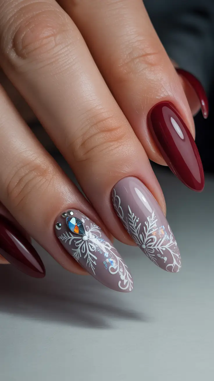 winter-nails-acrylic-design-and-color-2025-2026-Wine-Velvet-Frosted-Petals