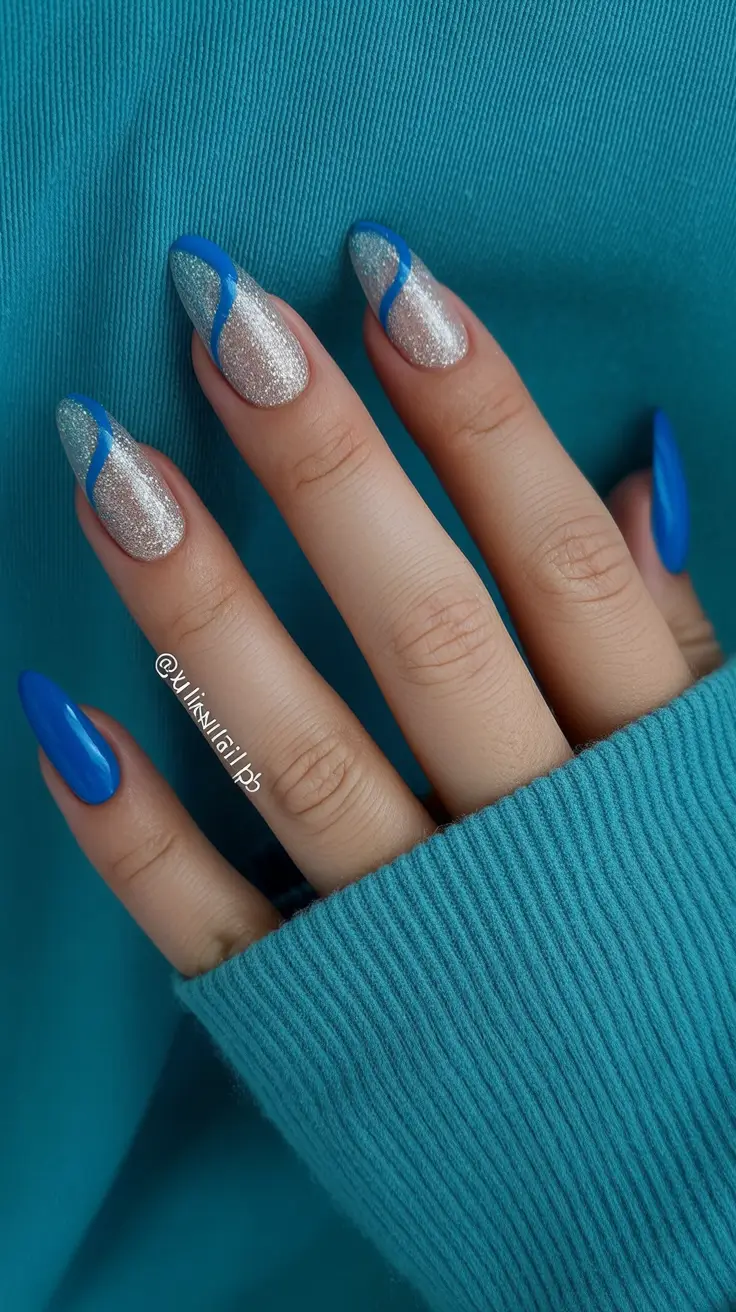 winter nails with designs almond silver wave chill 2026