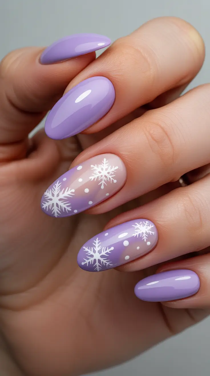 almond nails designs winter matte lavender crystal drift 2025