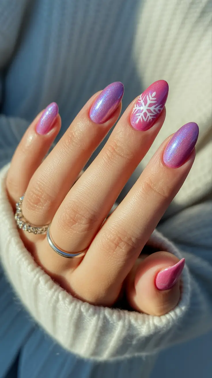 almond nails designs pink winter rose frost radiance 2025