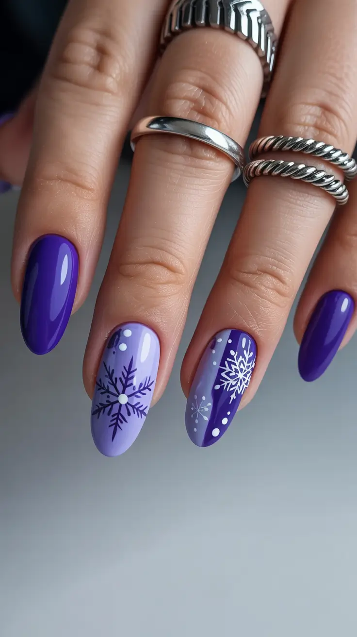 medium almond nails winter design 2025 violet ice spell