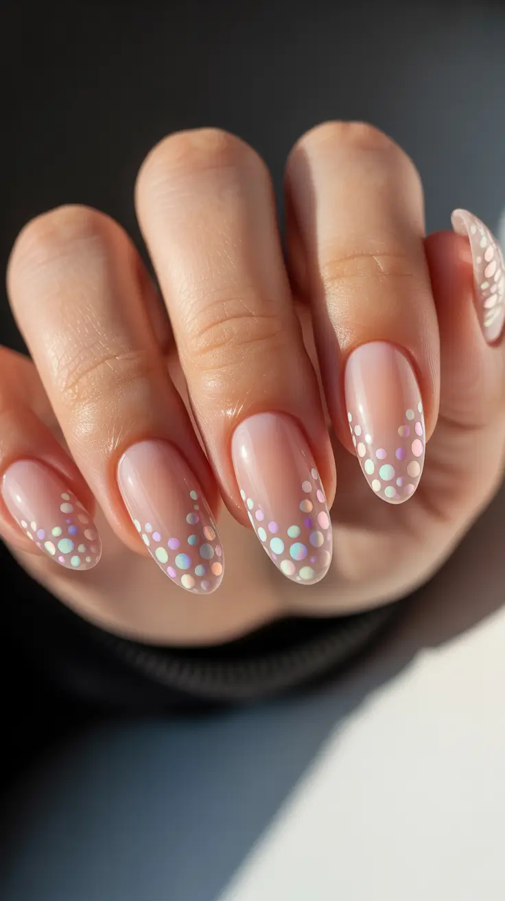 medium almond nails winter design 2026 iridescent snow drops