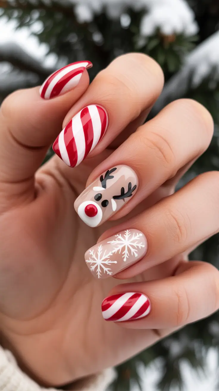 winter nails coffin design Rudolph Vibes