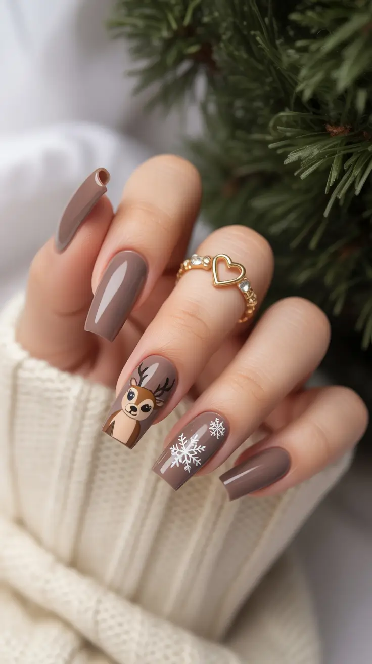 winter nails coffin design Warm Cocoa Charm