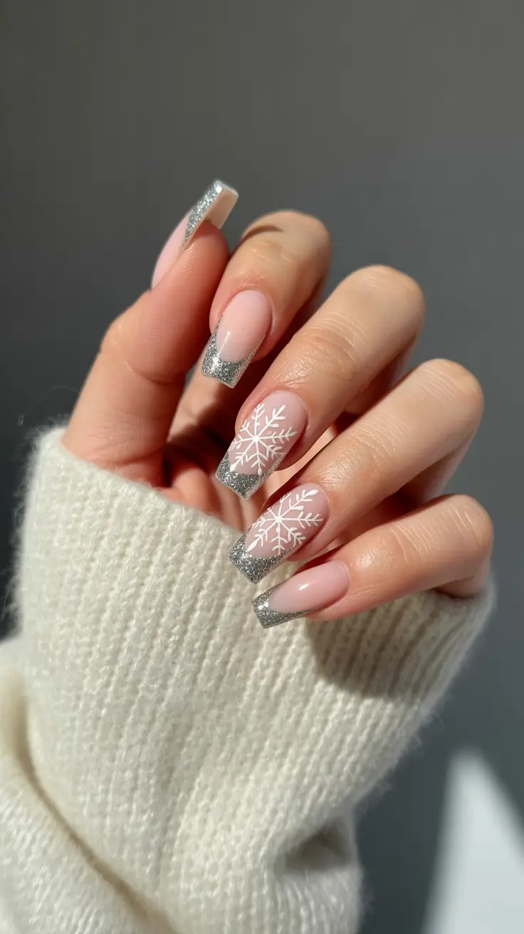winter nails coffin design Frosted French