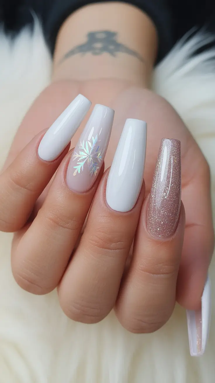 winter nails coffin design Snow Glow