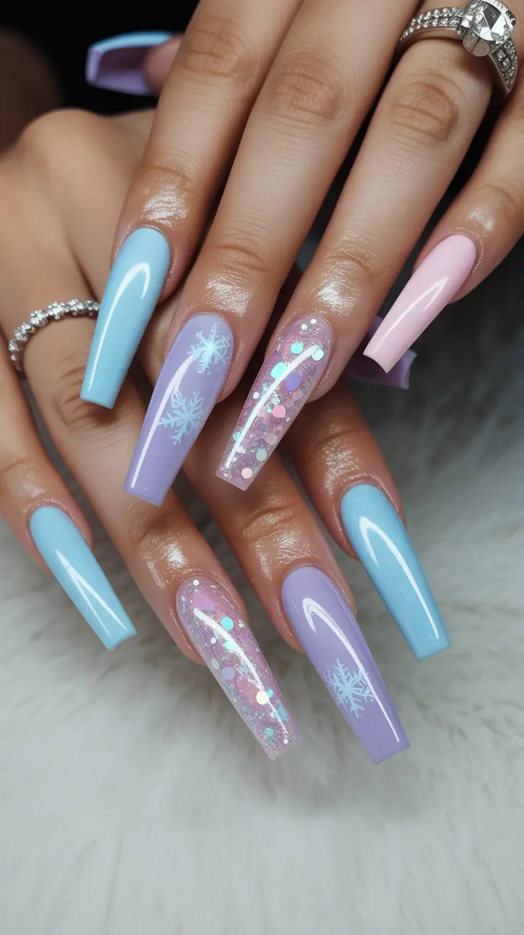 winter nails coffin design Pastel Ice