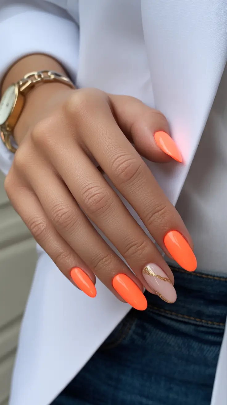 easy nails design for winter Neon Coral Glow