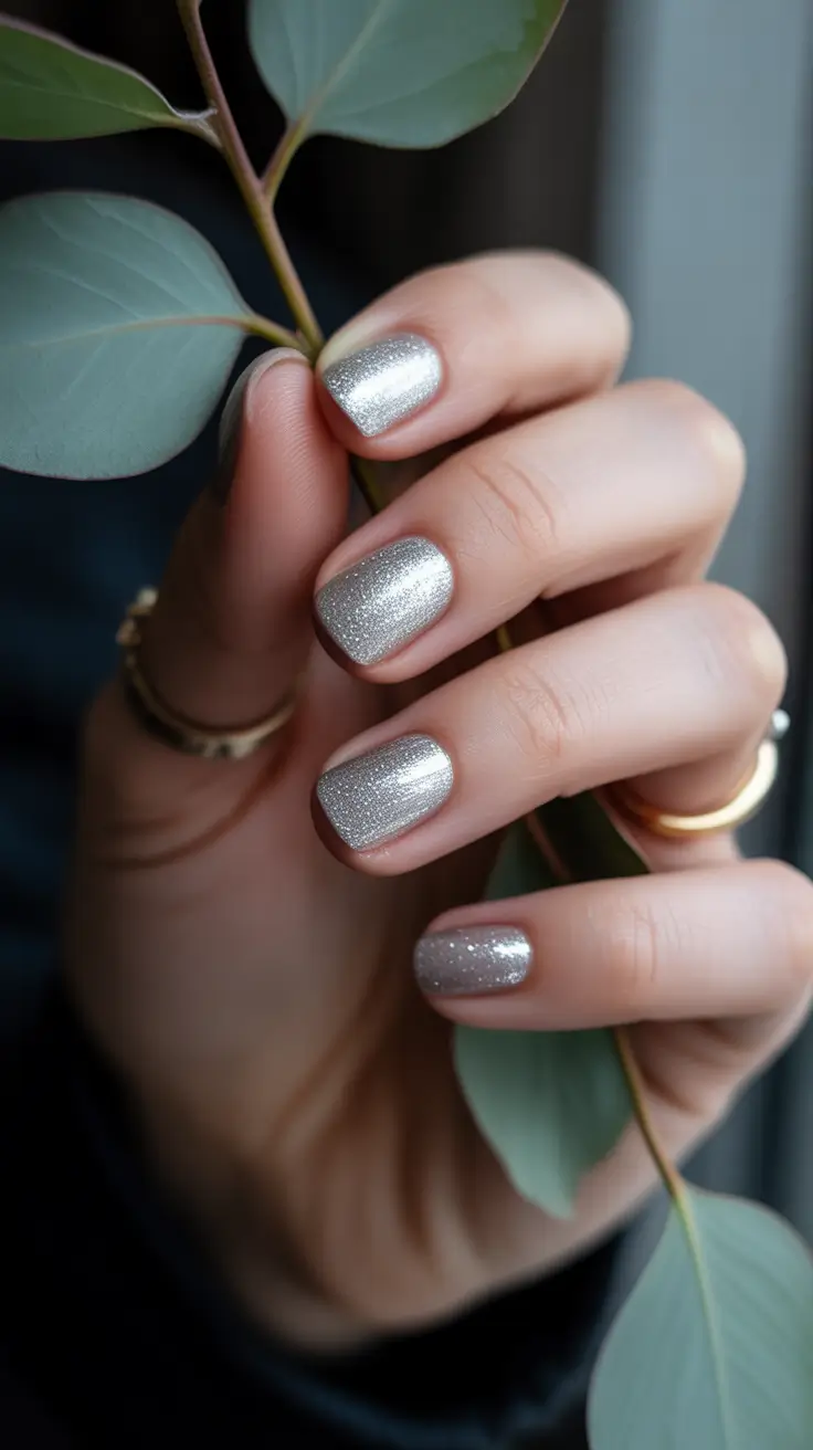 cute easy winter nail designs for short nails Frosted Silver Glow