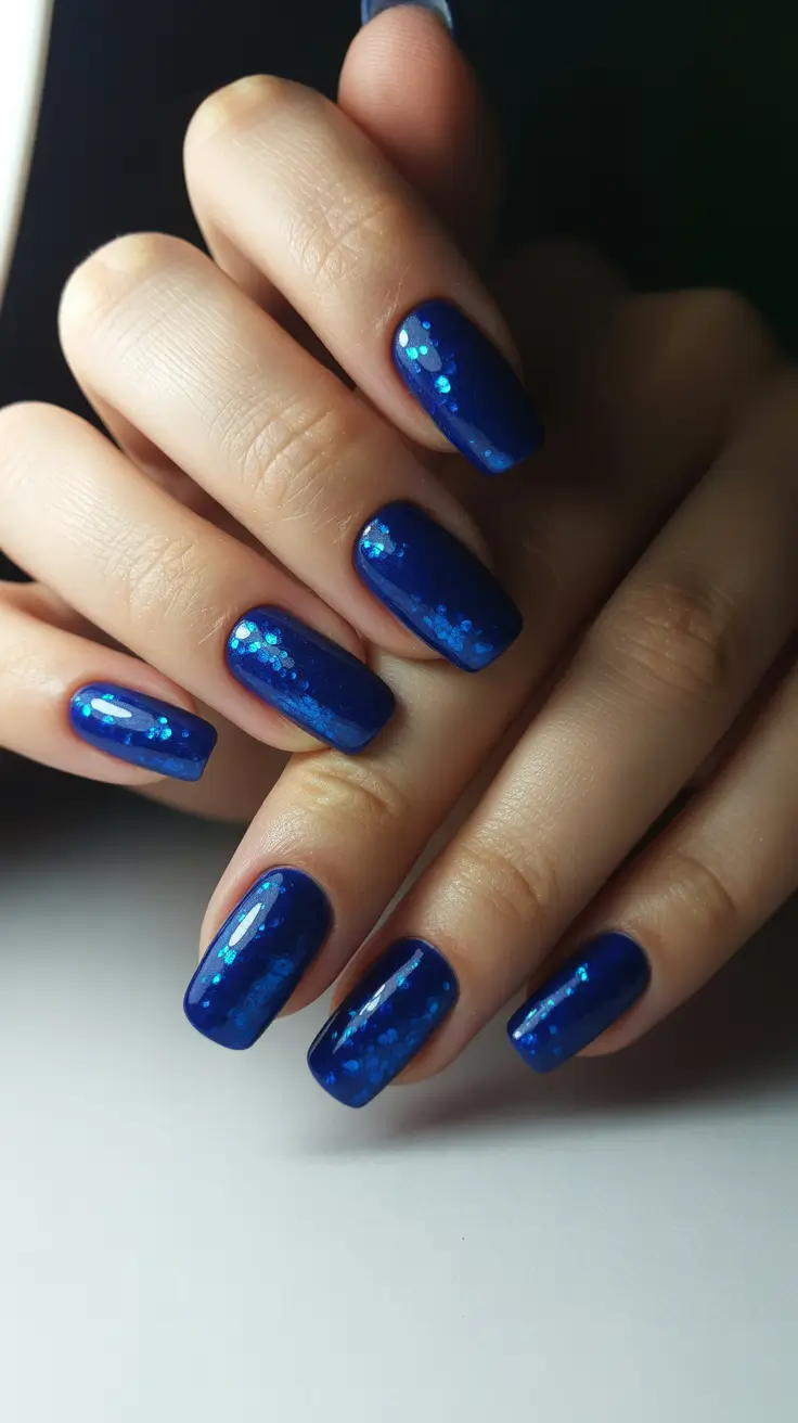 easy nail designs for short nails winter simple Midnight Blue Sparkle
