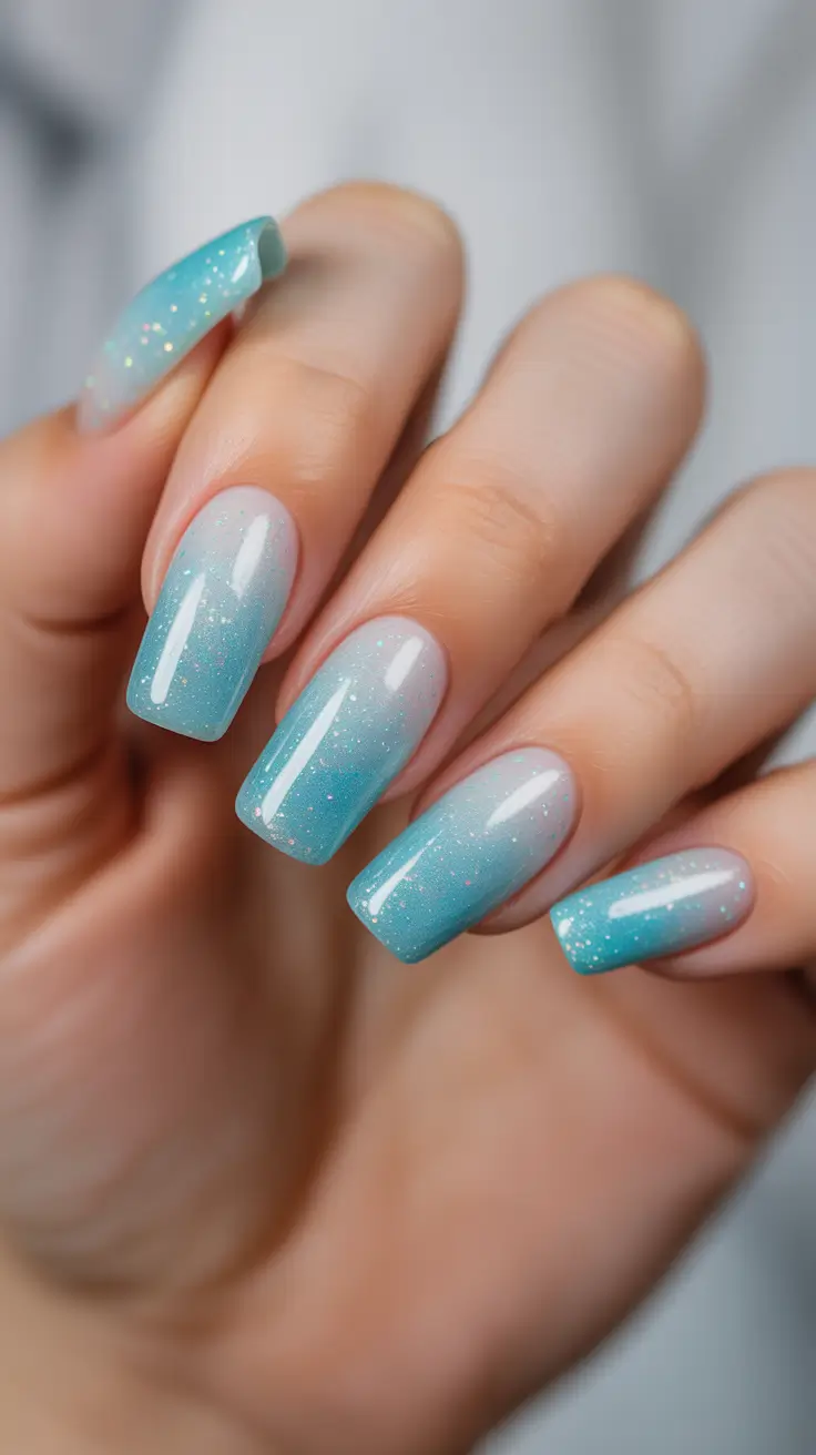 easy winter nails designs Snowy Blue Ombre