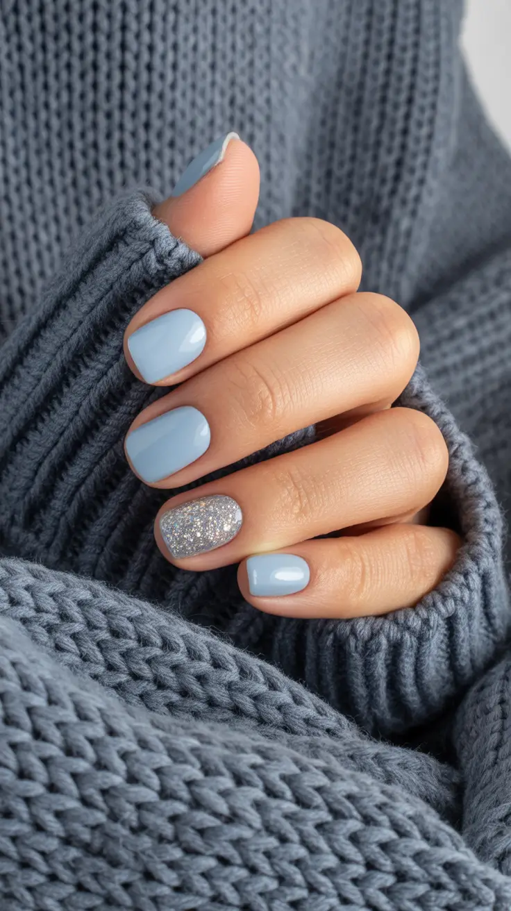 winter short gel nails color and design 2025 2026 Frosted Ice Blue Elegance