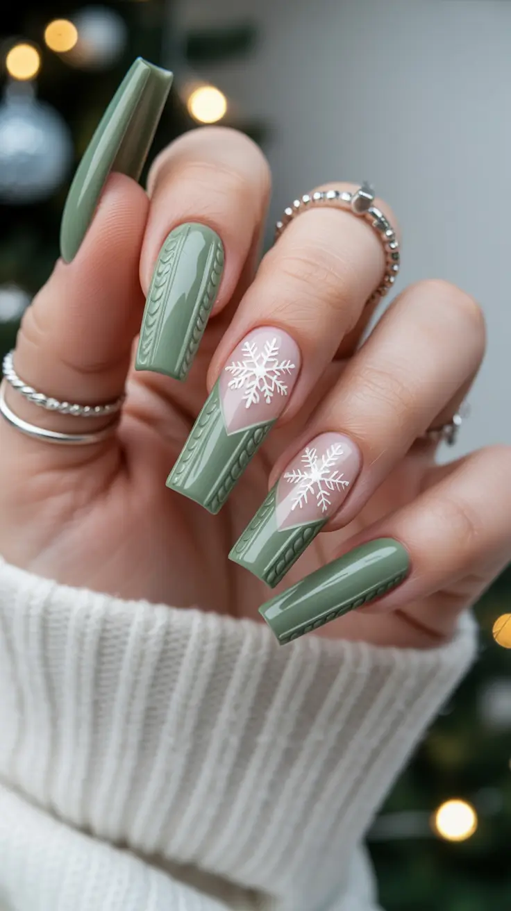 winter sweater nails 2025-2026 Olive Snowfall