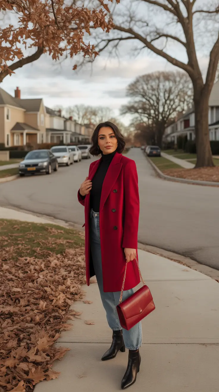 december outfits winter Red Coat Power Moment