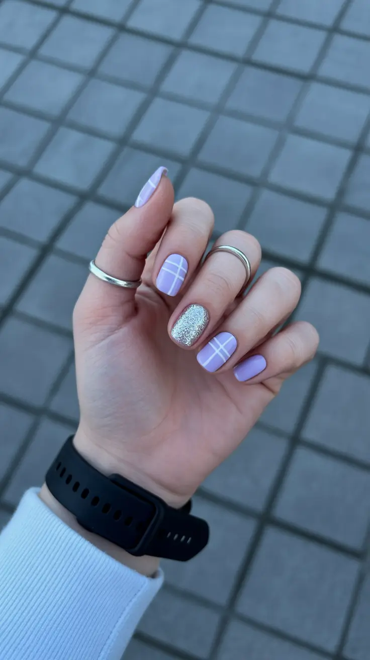 Best Acrylic Nails Christmas 2025 Frosted Lilac Plaid