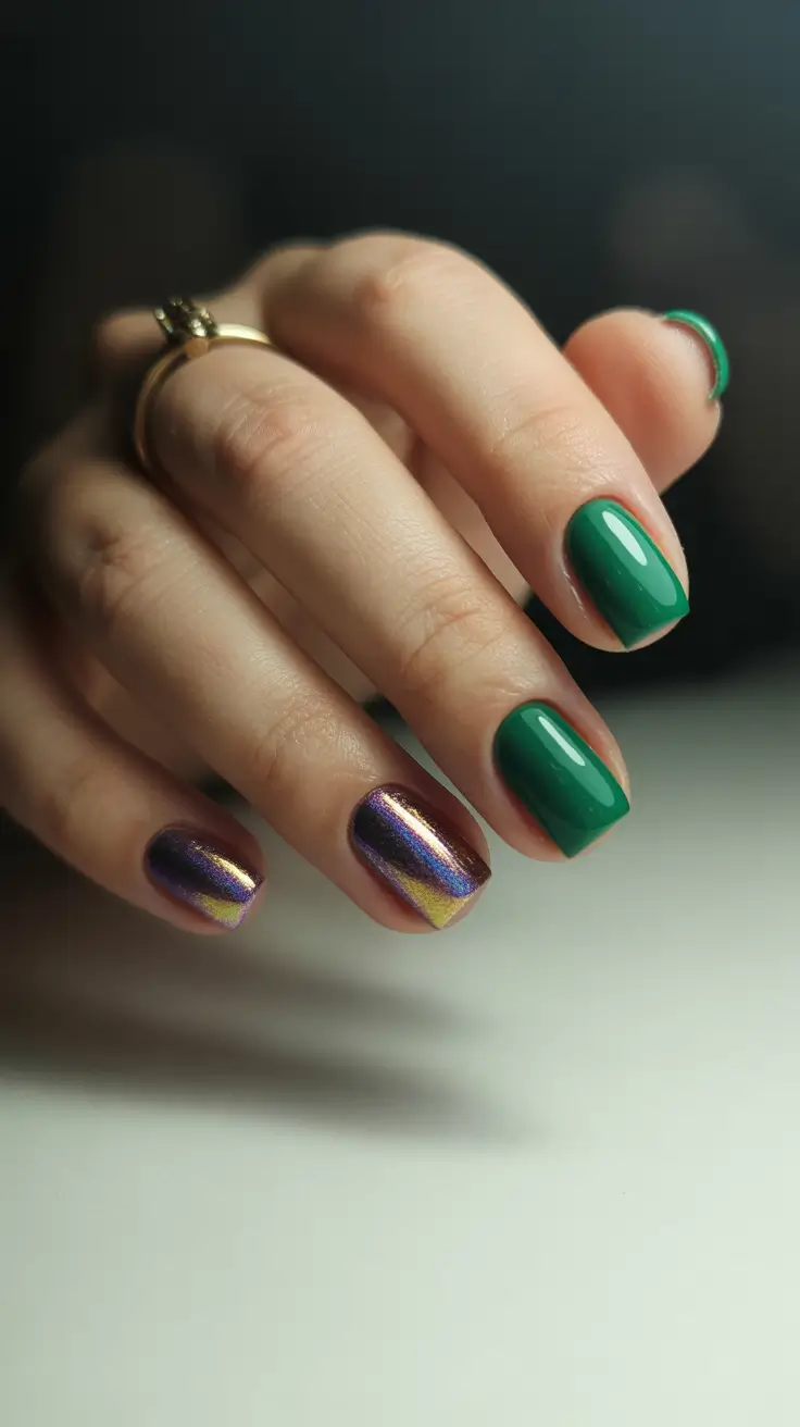 Best Acrylic Nails Christmas 2025 Emerald Galaxy Glow