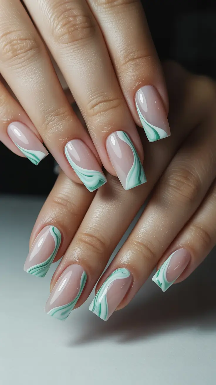 Best Acrylic Nails Christmas 2025 Frosted Mint Swirl