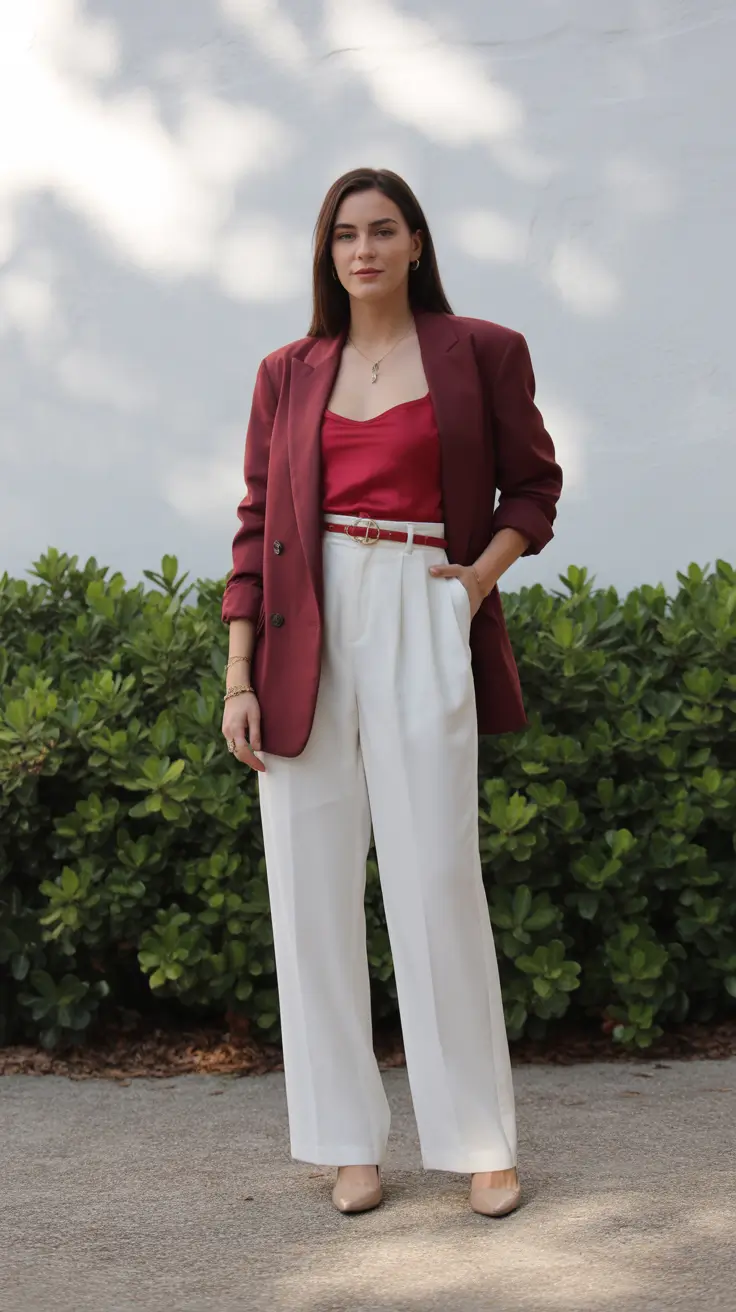 Best capsule wardrobe outfits 2026 Wine Tones and White Confidence