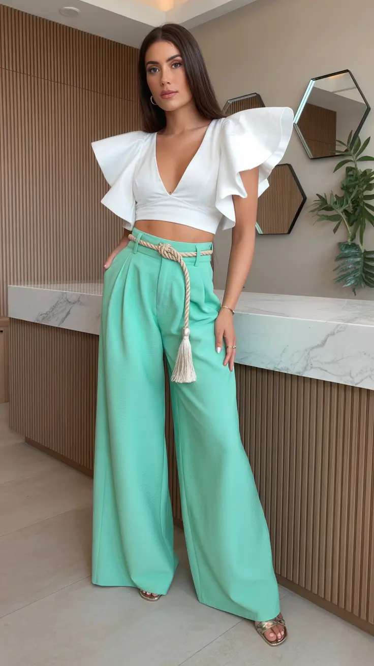 Best capsule wardrobe outfits 2026 Mint Breeze: Elegant Play on Volume and Simplicity