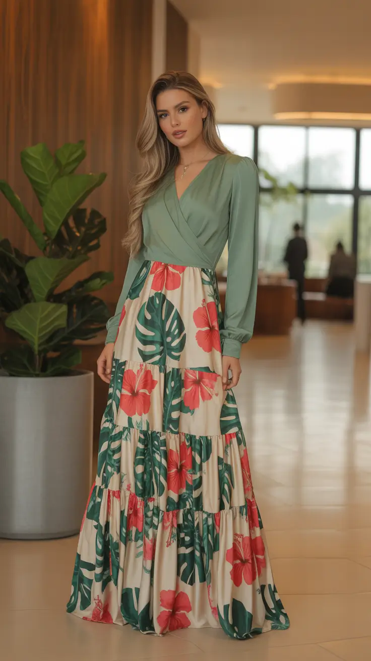 Best capsule wardrobe outfits 2026 Botanical Elegance: The Soft Autumn Maxi