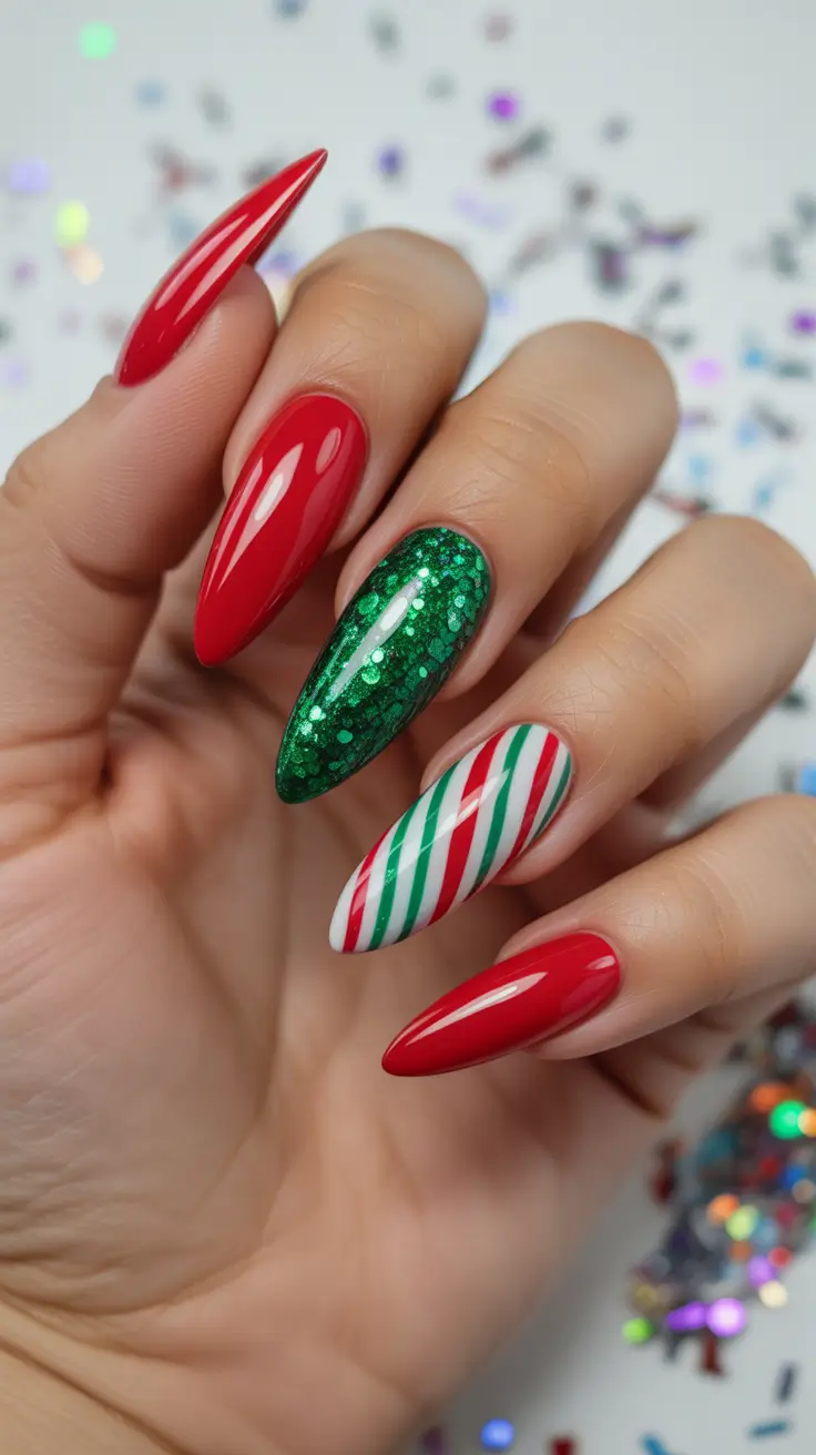christmas nail art designs Red and Green Candy Cane Magic