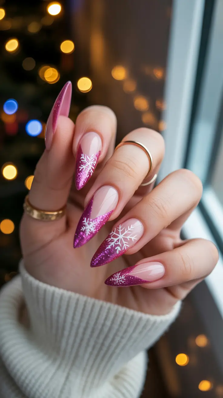 christmas nail art designs Pink Snowflake Sparkle