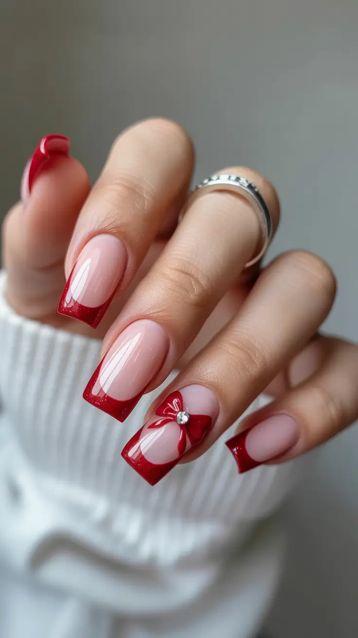 christmas nail art designs Gift Bow French Tips