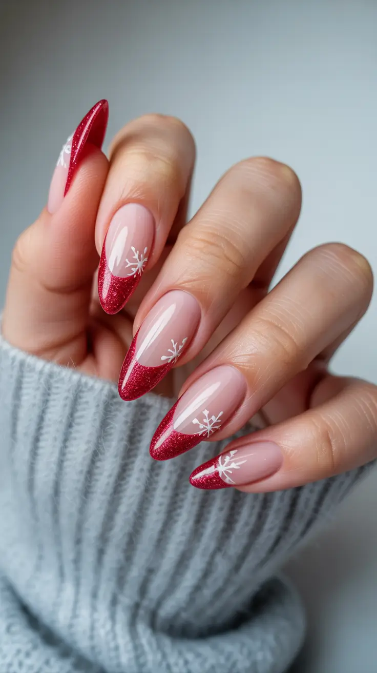 christmas nail art designs Red Glitter Snowflakes