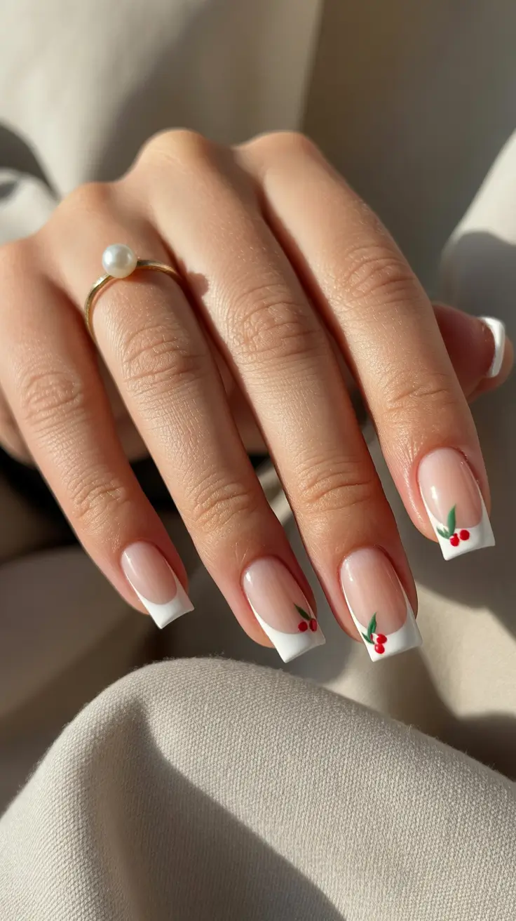christmas nail art designs Classic French with Holly Berries