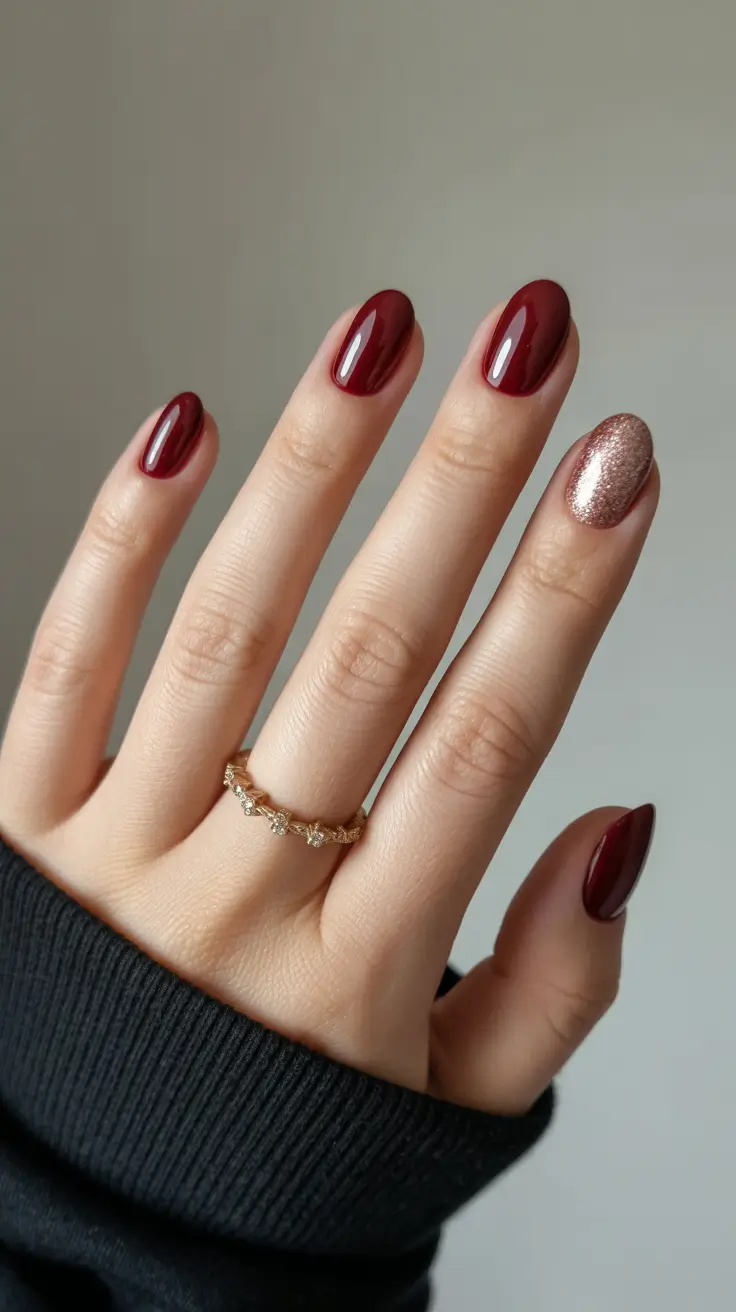 christmas nail art designs Wine Red & Bronze Glow