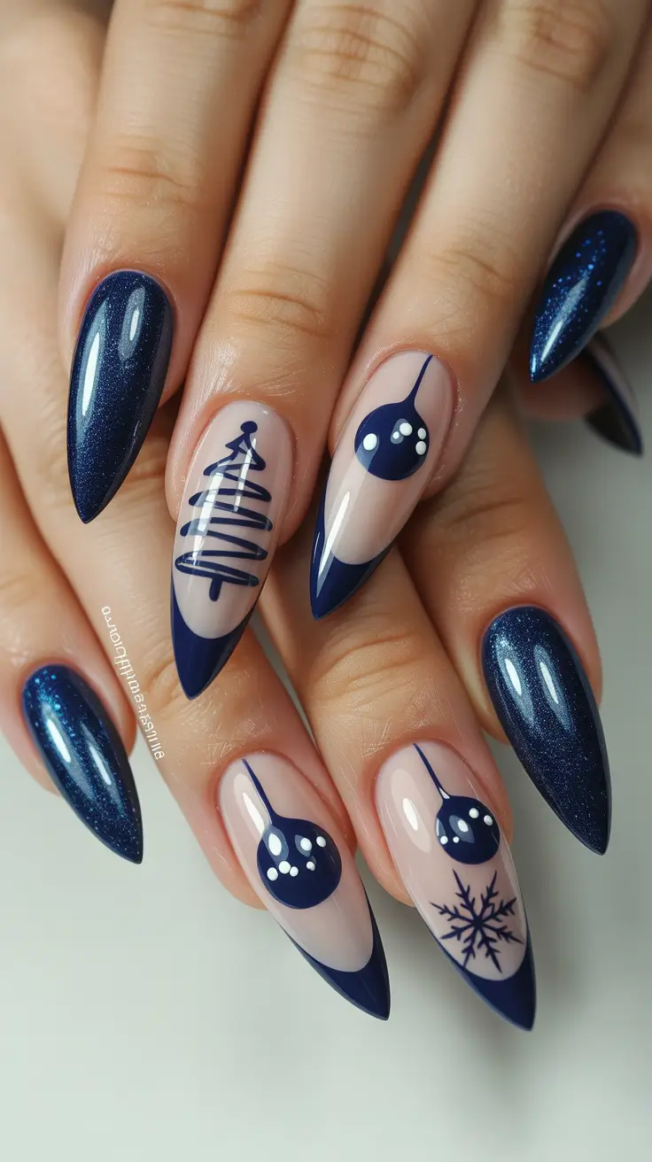 christmas nail art designs Blue Ornaments & Holiday Tree