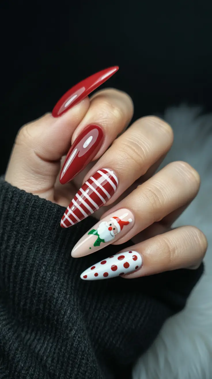 christmas nail art designs Santa-Inspired Plaid Charm