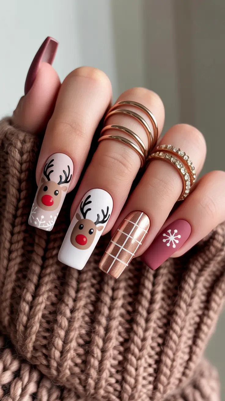 christmas nail art designs Reindeer & Cozy Cocoa