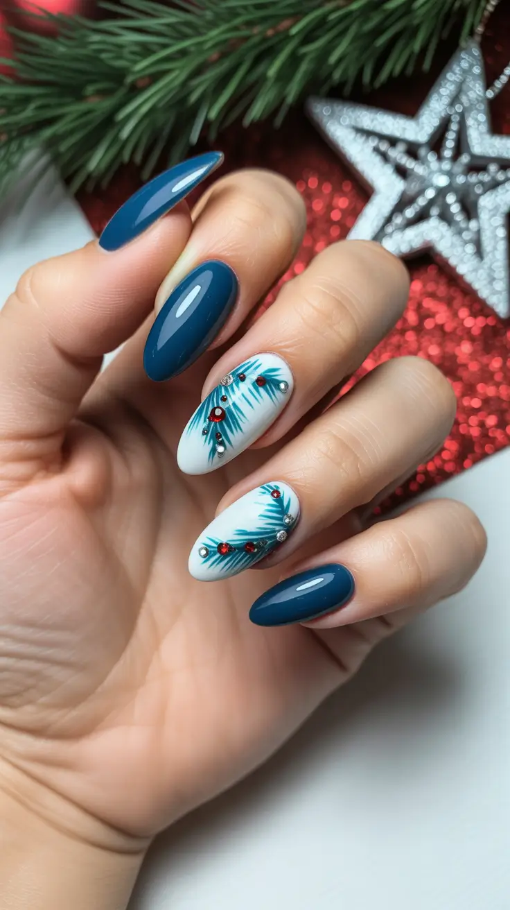 christmas nail art designs Midnight Blue Pine Elegance