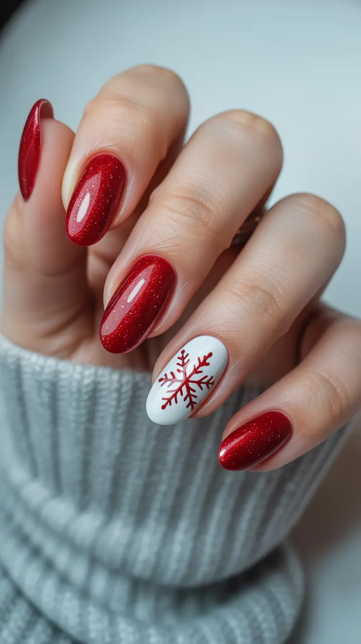 christmas nail art designs Classic Red Snowflake Sparkle