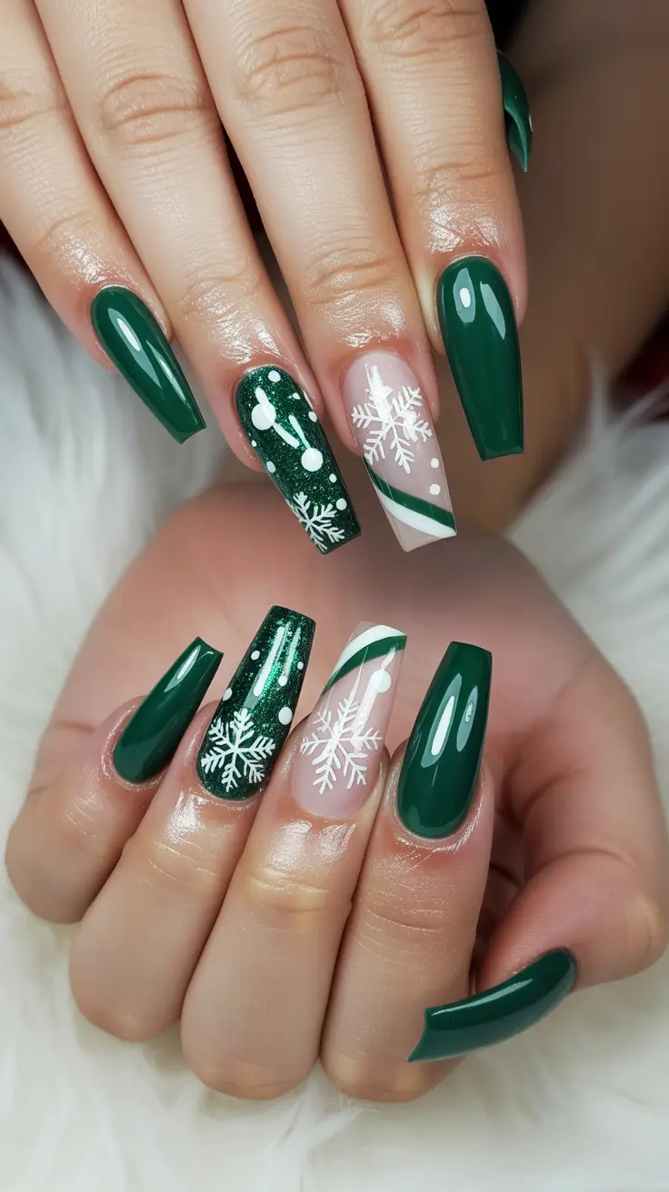 christmas nail art designs Emerald Green Snow Queen