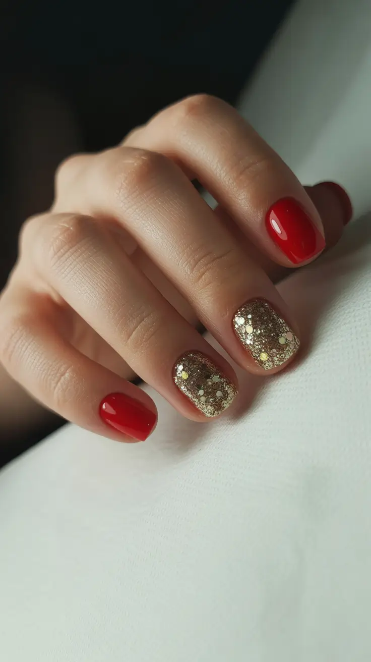 christmas nail art designs Golden Sparkle for Short Nails