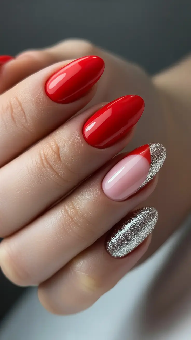 christmas nail art designs Red Elegance with Silver Accent