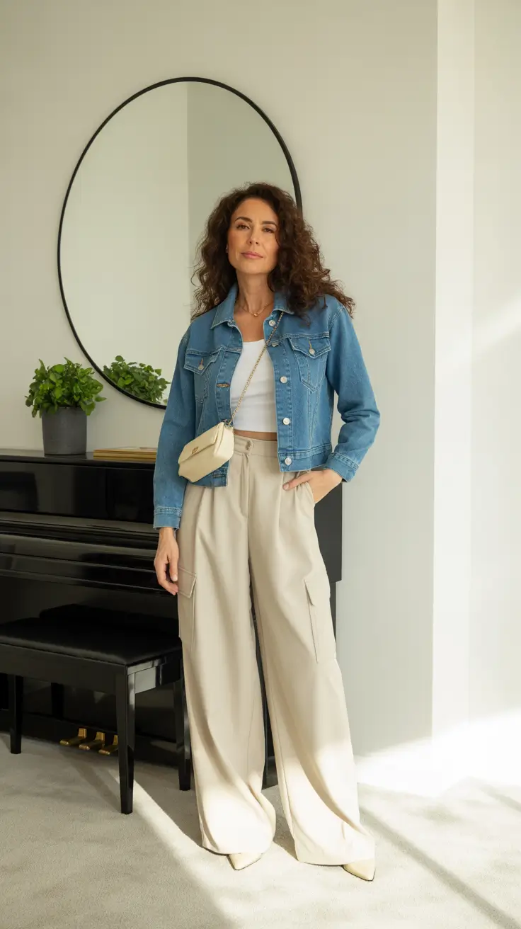 outfits for women over 40 spring Denim and Neutrals Harmony