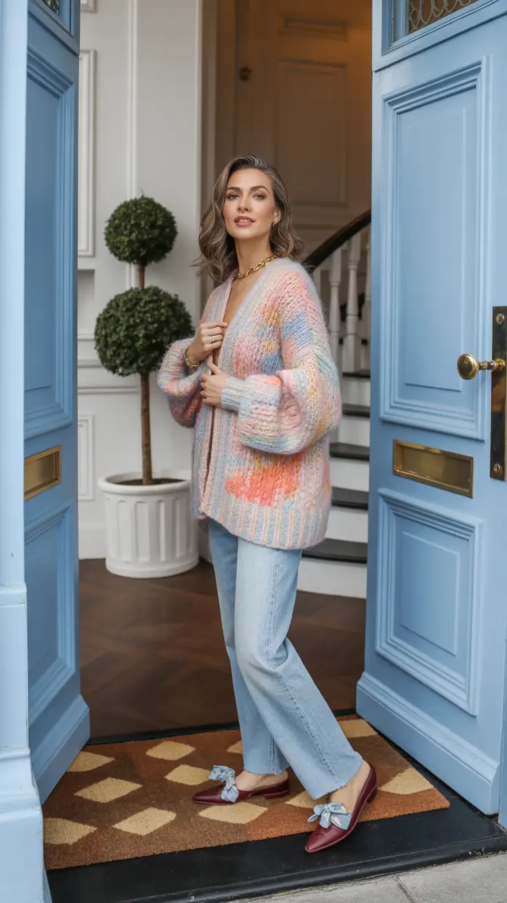 outfits for women over 40 spring 2026 Pastel Knit Charm