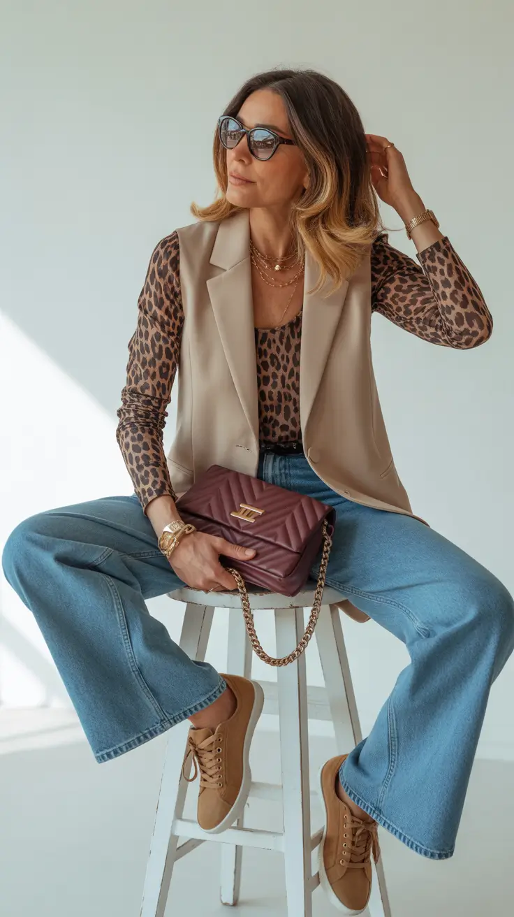 outfits for women over 40 fall Leopard Layered Power