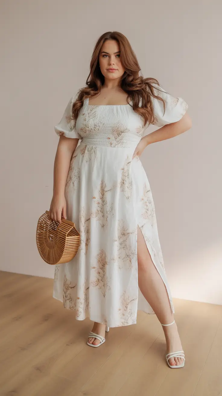plus size outfits 2026 Soft Blossoms & Sunset Linen