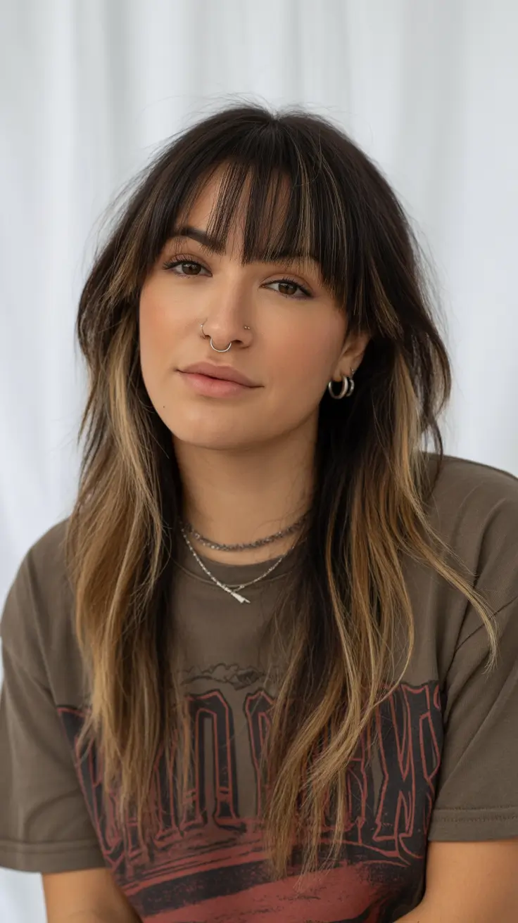 calico hair color 2026 Soft Layers with Honey-Blonde Ribbons