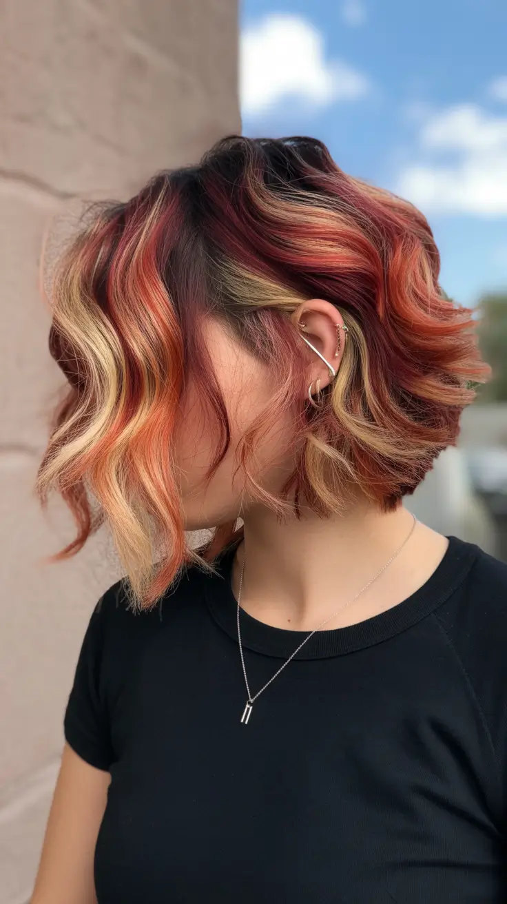 calico hair color 2026 Cherry Copper Bob with Golden Ends