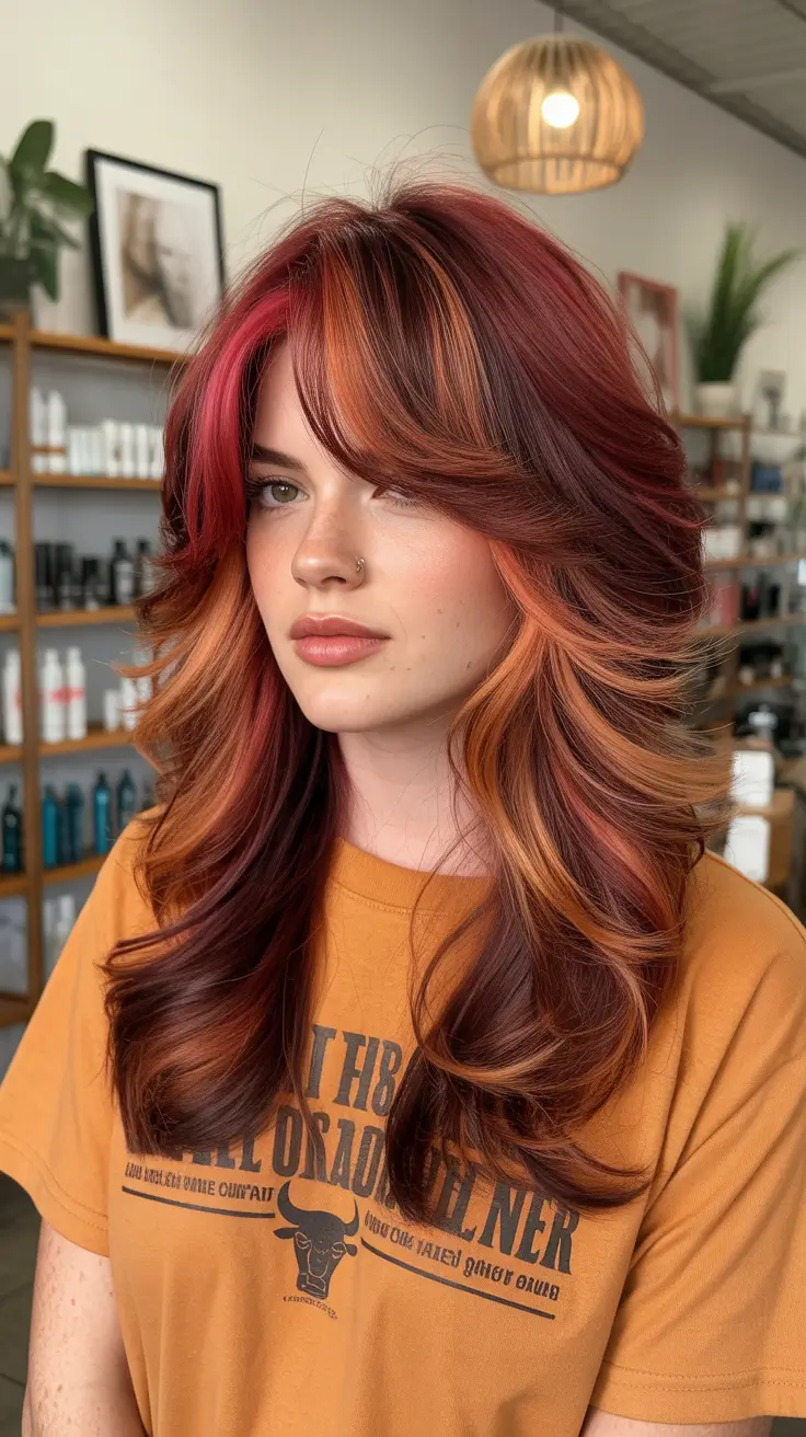 calico hair color 2026 Molten Auburn Layers