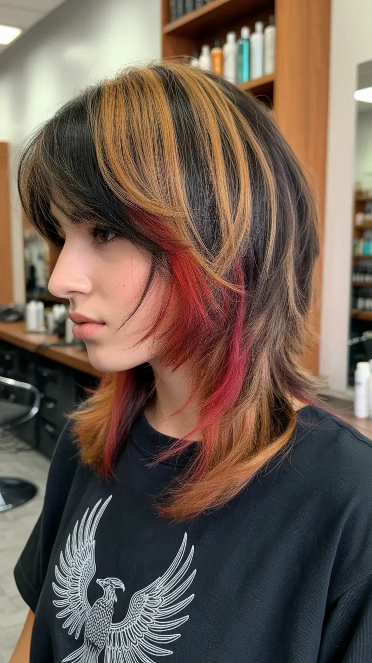 calico hair color 2026 Amber Flame Wolf Cut