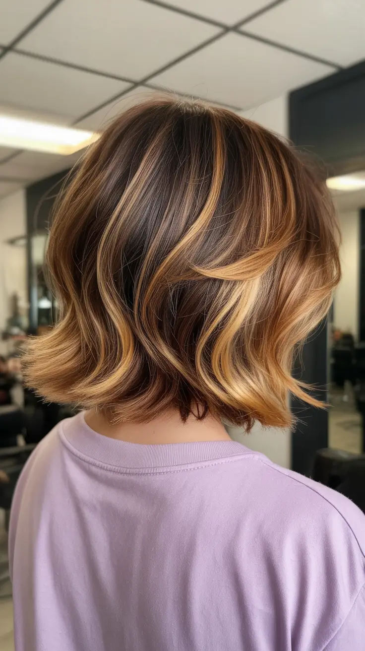 calico hair color 2026 Short Calico Bob with Golden Blend