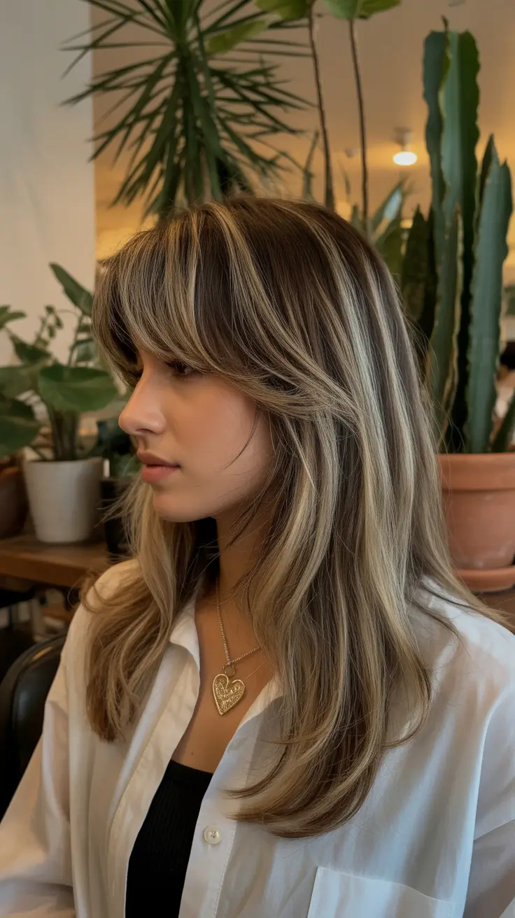 calico hair color 2026 Rooted Blonde Curtain Layers